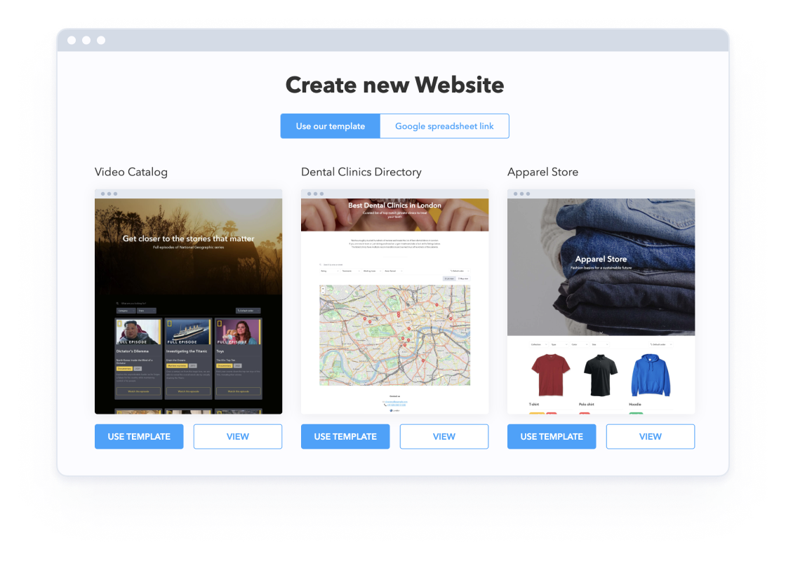 Create a website from a template