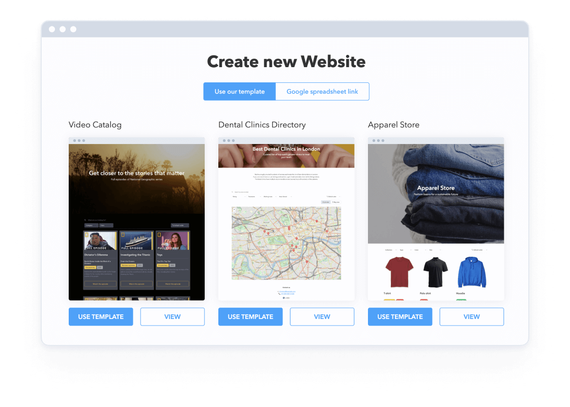 Create a website from a template